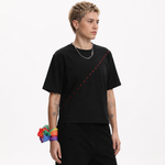 MASC-FIT RESHAPE™ Cotton Boxy Tee with Diagonal Logo Tape for Tomboy, Trans Masc, FTM, Non-binary