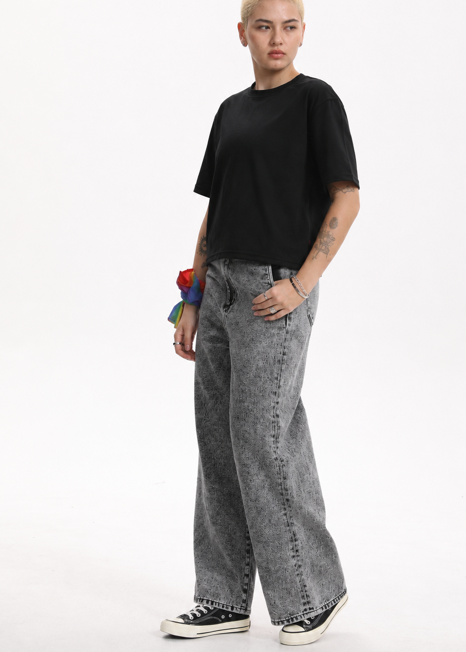 [BOGO FREE] Low-Visibility Vintage Grey Wash Tailored Wide-Leg Jeans, for Tomboy, Transgender Men, FTM, Non-binary