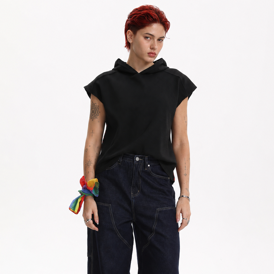 MASC MOTION™ Waffle Quick-Dry Sleeveless Hoodie Vest for Tomboy, Trans Masc, FTM, Non-binary