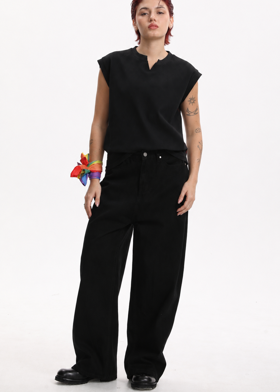 [BOGO FREE] Low-Visibility Classic Black Wide-Leg Jeans, for Tomboy, Transgender Men, FTM, Non-binary
