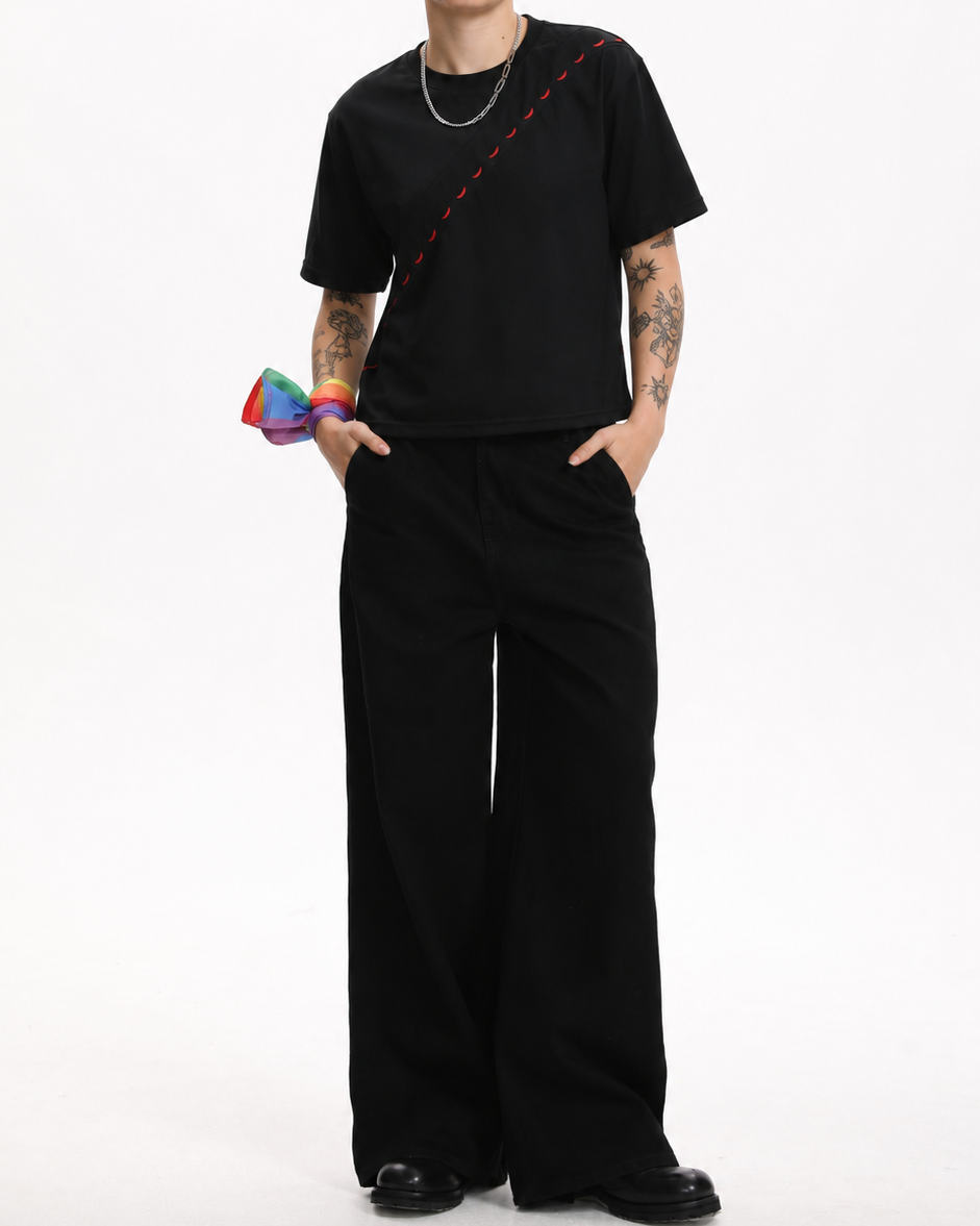 [BOGO FREE] Low-Visibility Classic Black Tailored Wide-Leg Jeans, for Tomboy, Transgender Men, FTM, Non-binary