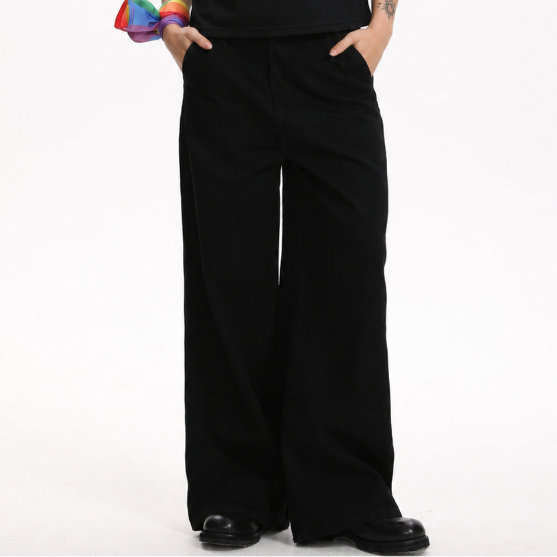 [BOGO FREE] Low-Visibility Classic Black Tailored Wide-Leg Jeans, for Tomboy, Transgender Men, FTM, Non-binary