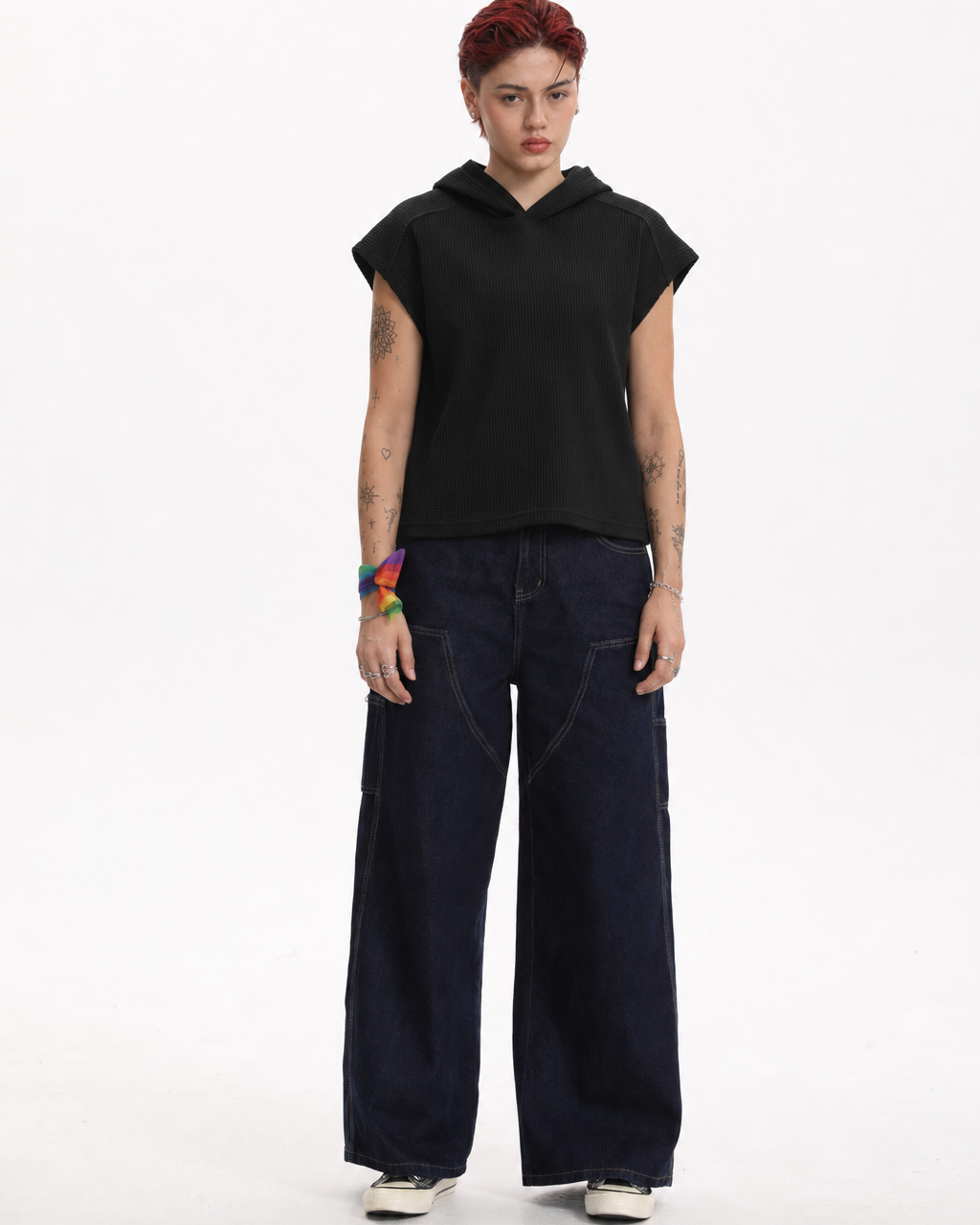 [BOGO FREE] Low-Visibility Deep Indigo Utility Cargo Wide-Leg Jeans, for Tomboy, Transgender Men, FTM, Non-binary