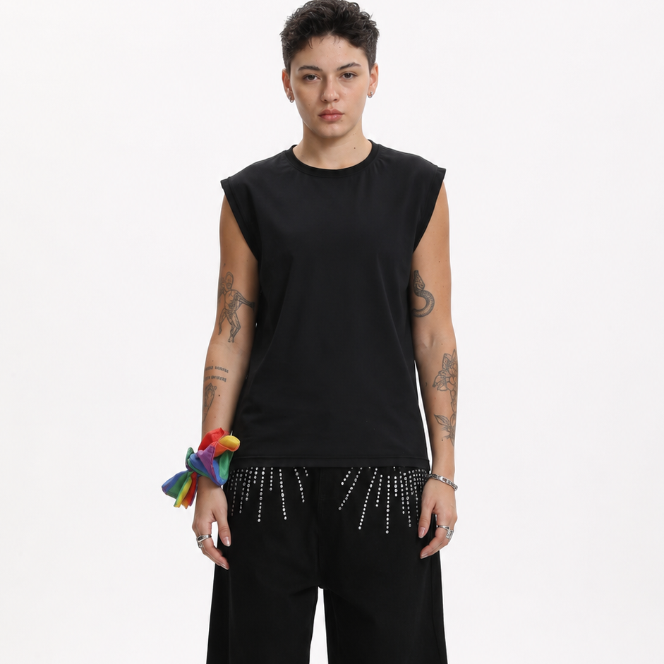 MASC MOTION™ Quick-Dry Fine Mesh Muscle Tank w/ Logo Tape for Tomboy, Trans Masc, FTM, Non-binary