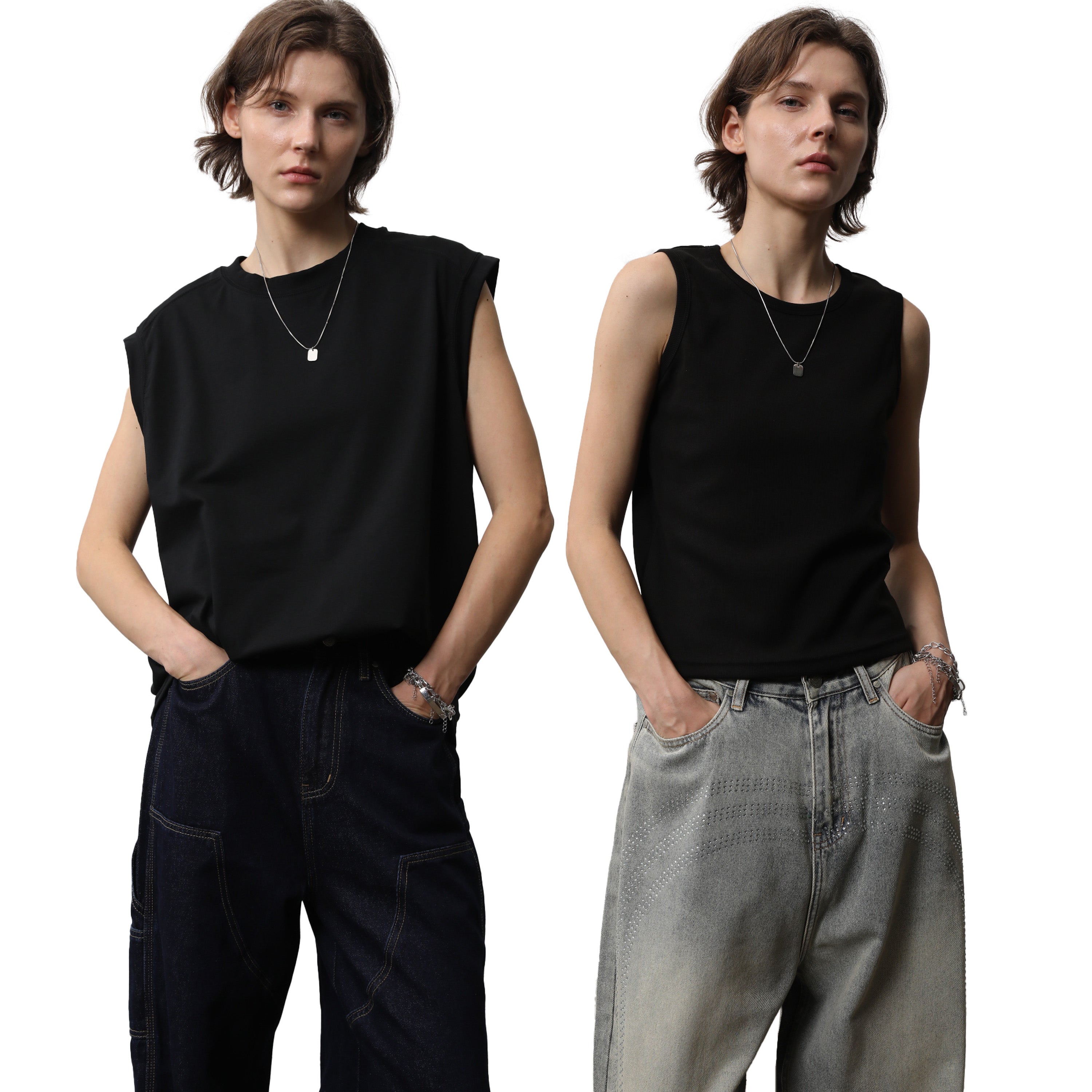 2 Pack- Masc-Fit Sleeveless Tops｜Muscle Tank + Tank Top for Tomboy, Transmasc, FTM & Non-binary