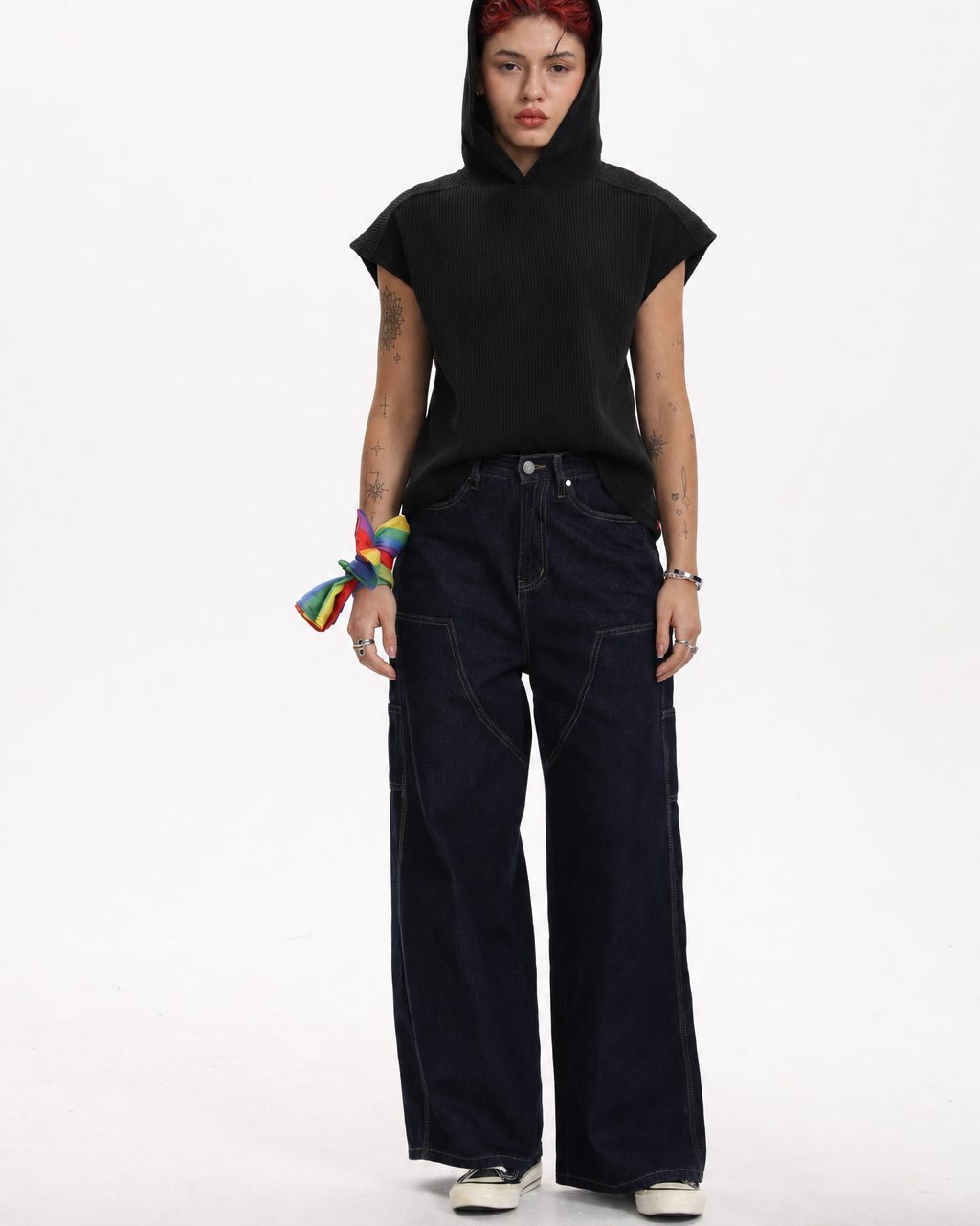 [BOGO FREE] Low-Visibility Deep Indigo Utility Cargo Wide-Leg Jeans, for Tomboy, Transgender Men, FTM, Non-binary