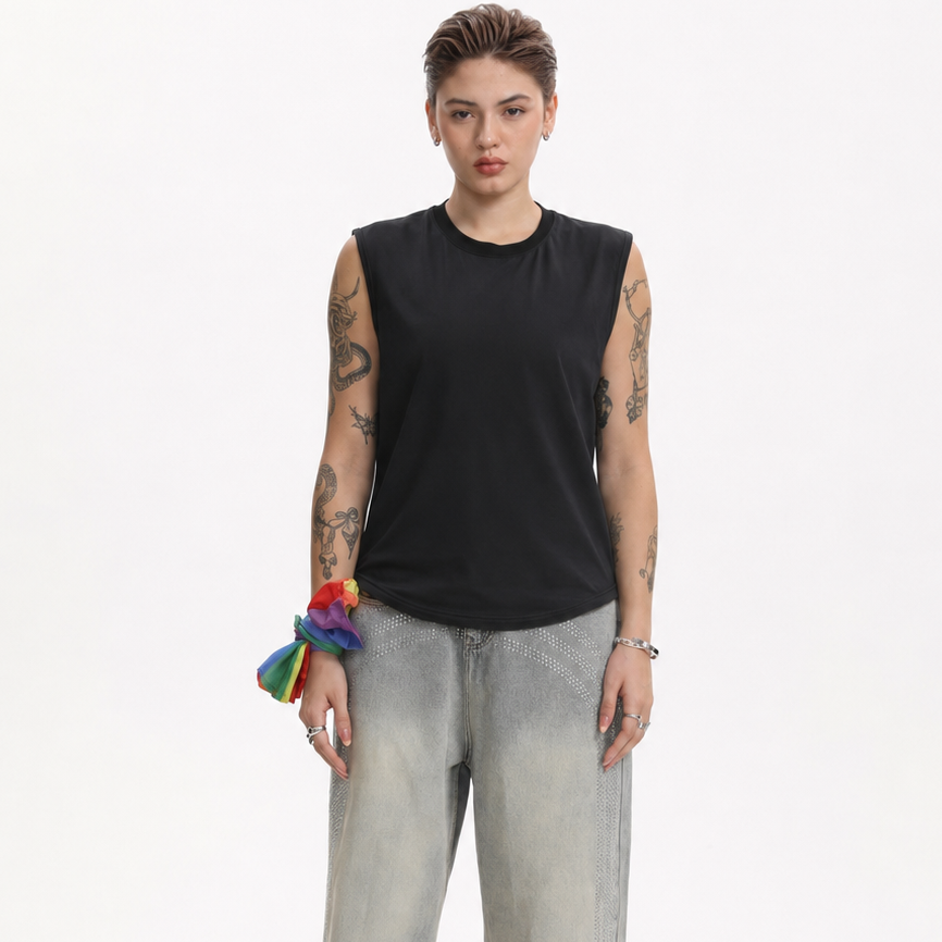 MASC MOTION™ Quick-Dry Fine Mesh Muscle Tank w/ Curved Hem for Tomboy, Trans Masc, FTM, Non-binary