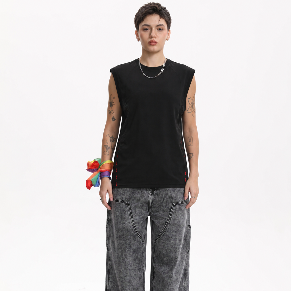 MASC MOTION™ Quick-Dry Muscle Vest / Side Mesh Panels for Tomboy, Trans Masc, FTM, Non-binary
