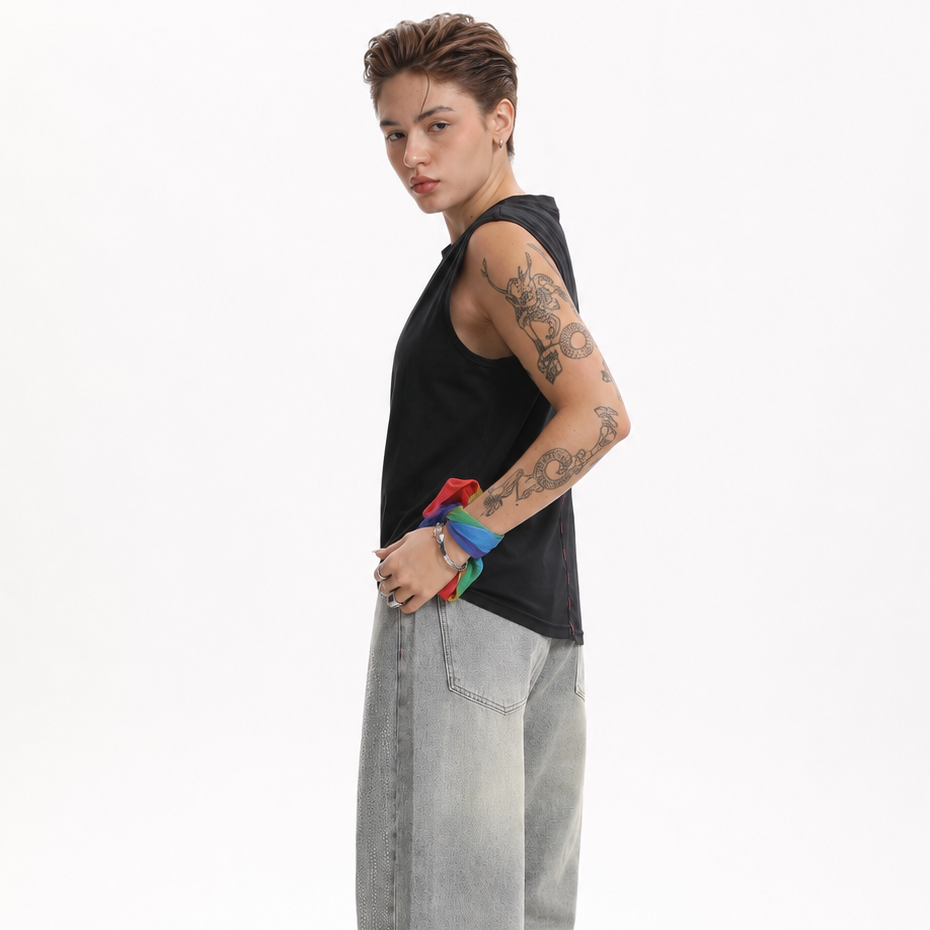 MASC MOTION™ Quick-Dry Fine Mesh Muscle Tank w/ Curved Hem for Tomboy, Trans Masc, FTM, Non-binary