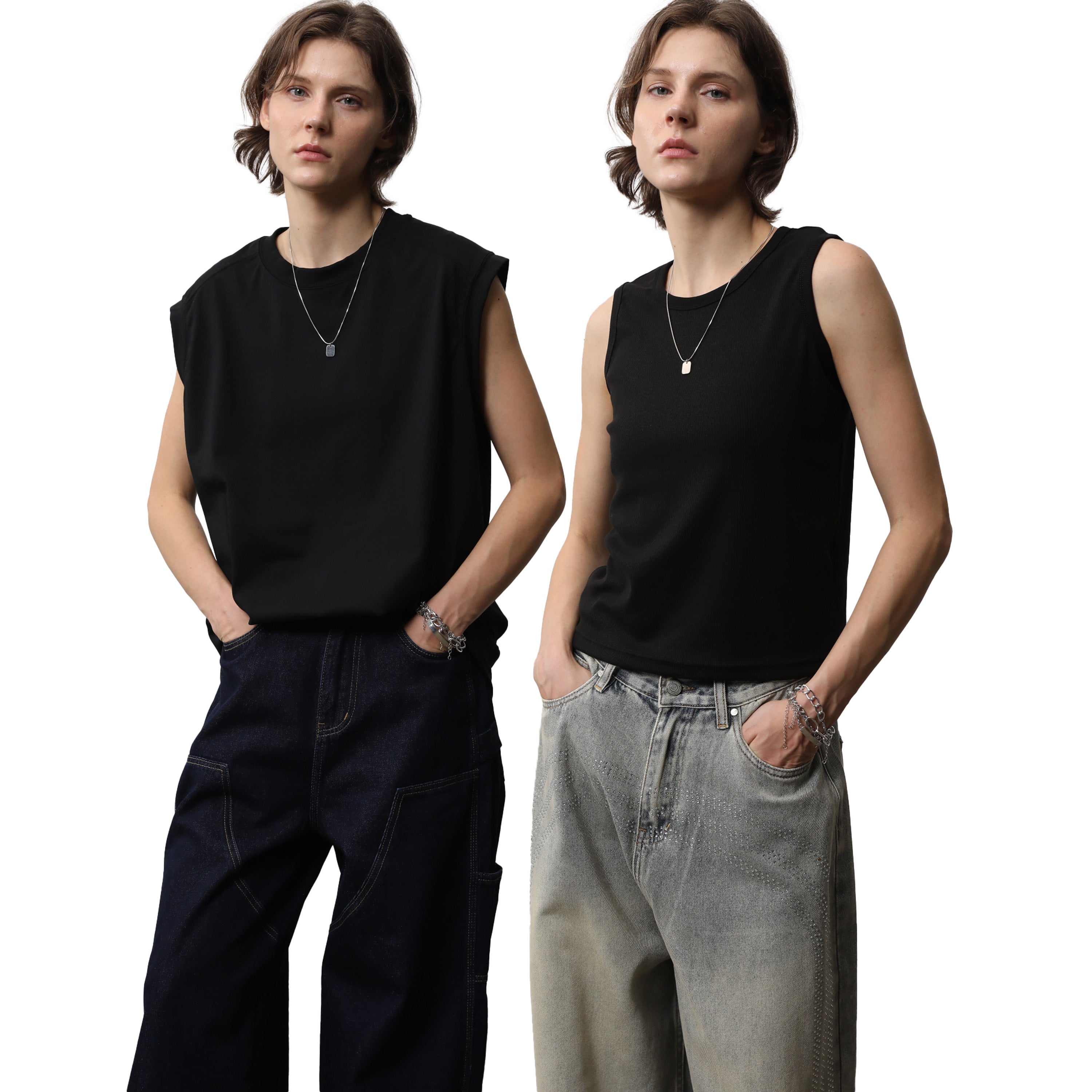 2 Pack- Masc-Fit Sleeveless Tops｜Muscle Tank + Tank Top for Tomboy, Transmasc, FTM & Non-binary