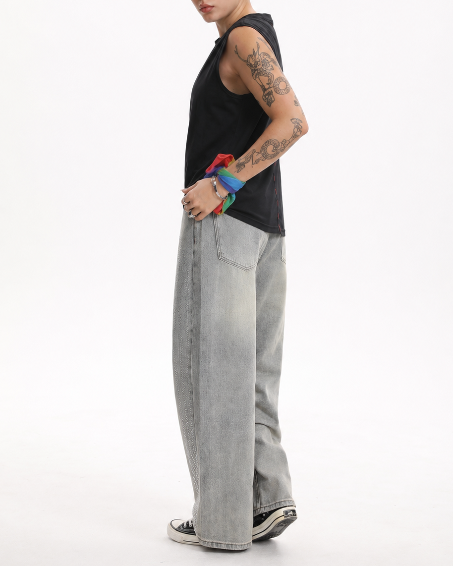 [BOGO FREE] Y2K Low-Visibility Vintage Azure Radiant Wide-Leg Jeans, for Tomboy, Transgender Men, FTM, Non-binary
