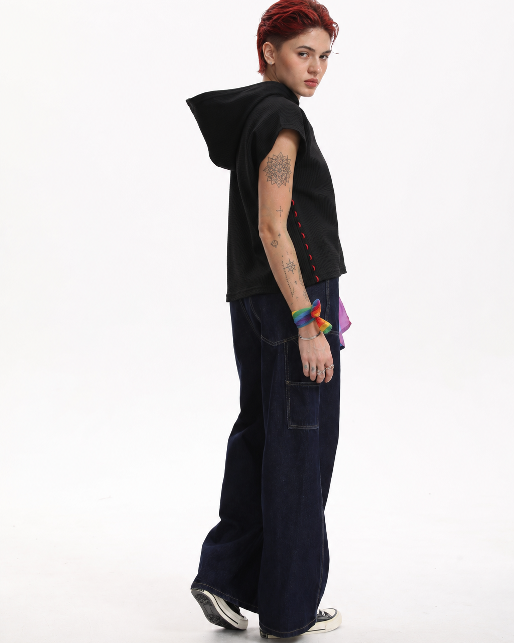 [BOGO FREE] Low-Visibility Deep Indigo Utility Cargo Wide-Leg Jeans, for Tomboy, Transgender Men, FTM, Non-binary