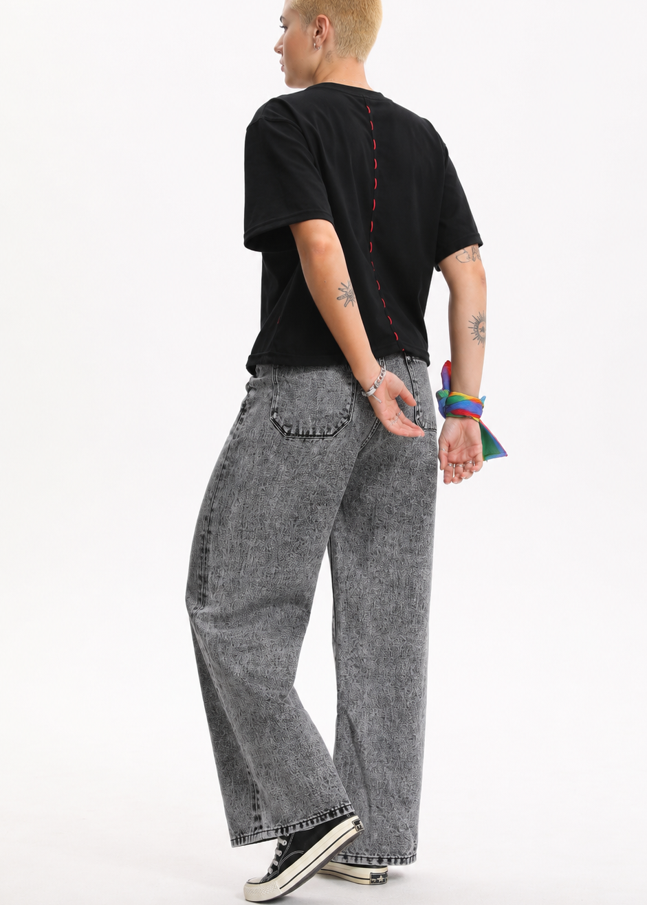 [BOGO FREE] Low-Visibility Vintage Grey Wash Tailored Wide-Leg Jeans, for Tomboy, Transgender Men, FTM, Non-binary
