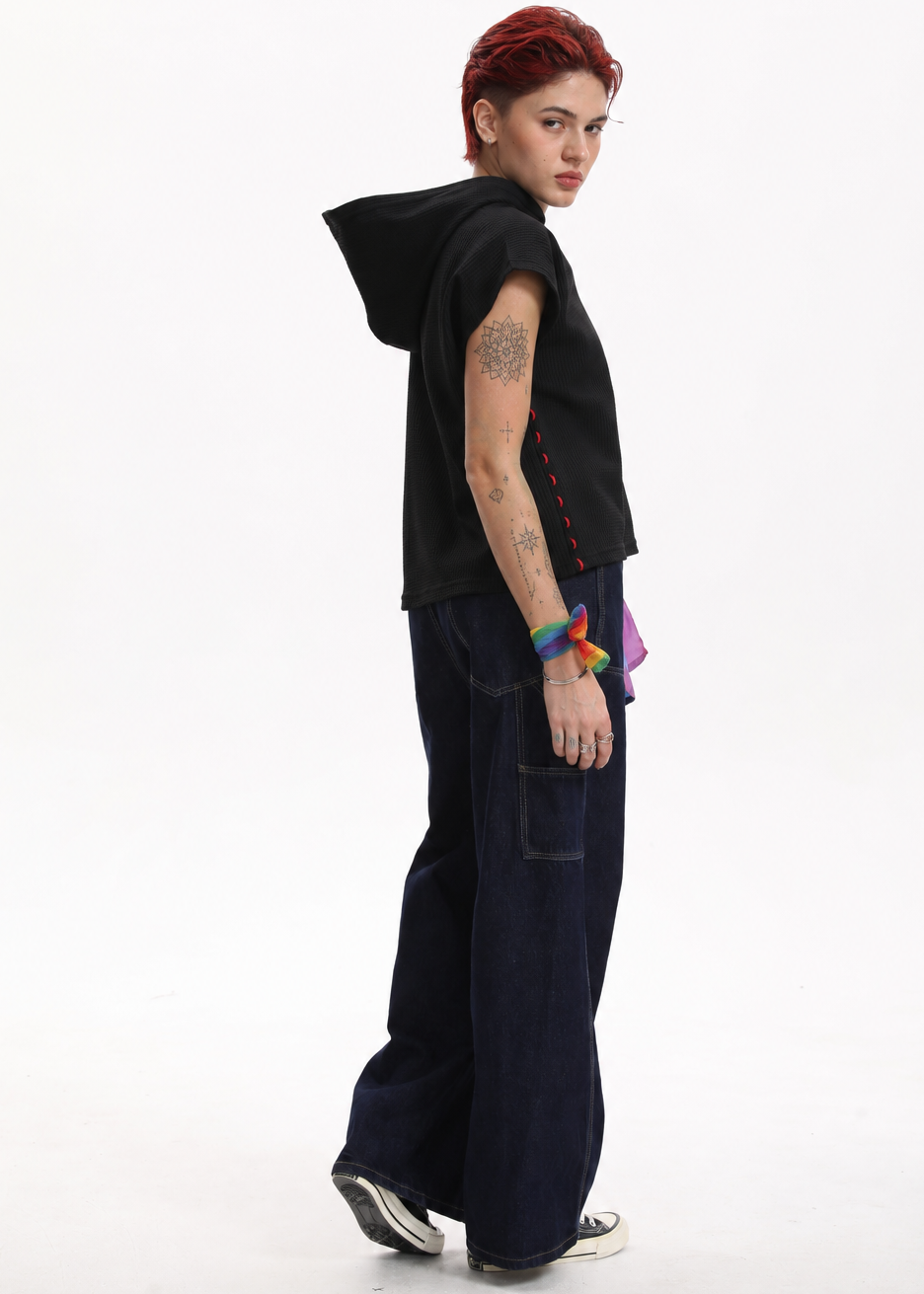 MASC MOTION™ Waffle Quick-Dry Sleeveless Hoodie Vest for Tomboy, Trans Masc, FTM, Non-binary