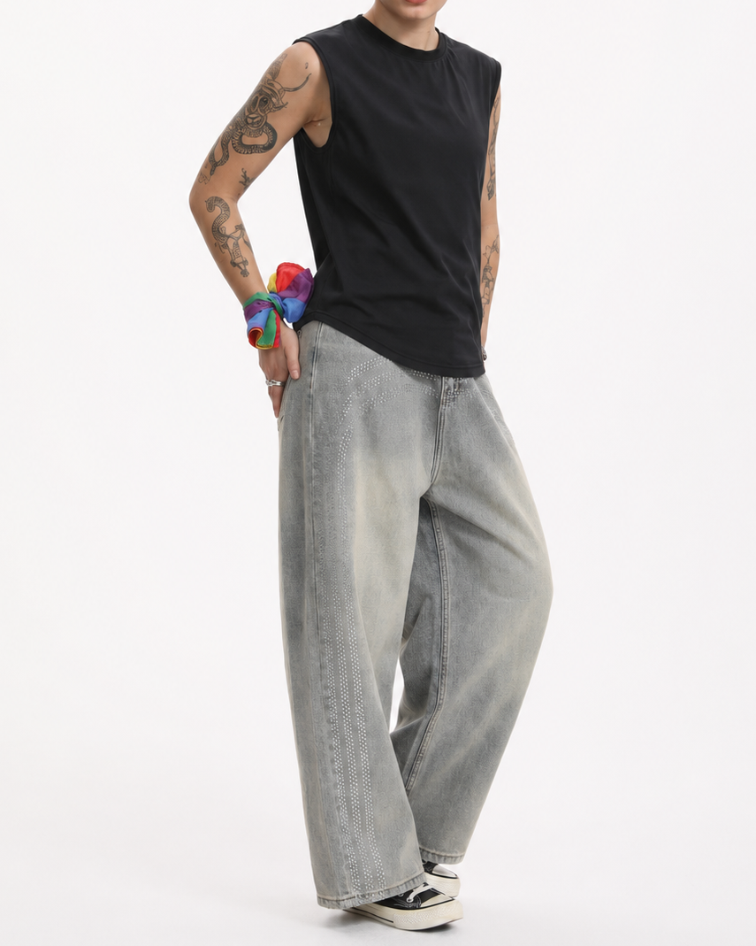 [BOGO FREE] Y2K Low-Visibility Vintage Azure Radiant Wide-Leg Jeans, for Tomboy, Transgender Men, FTM, Non-binary