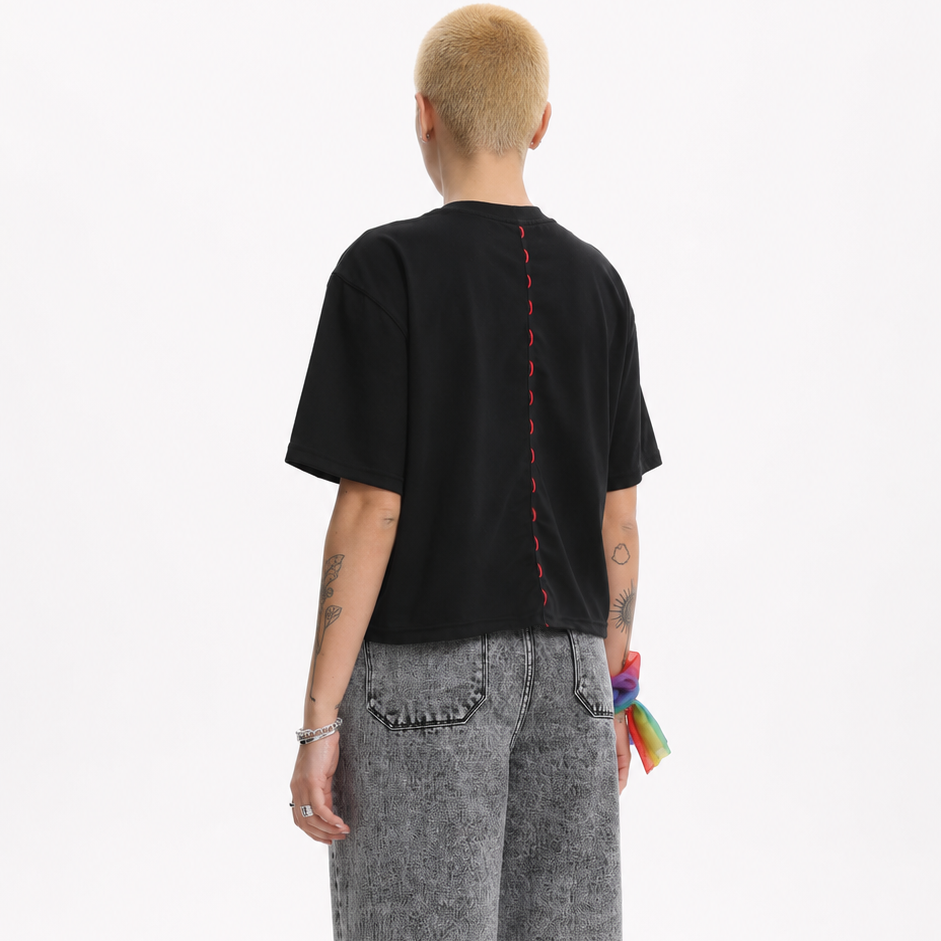 MASC-FIT RESHAPE™ Cotton Boxy Tee w/Back Logo Tape for Tomboy, Trans Masc, FTM, Non-binary