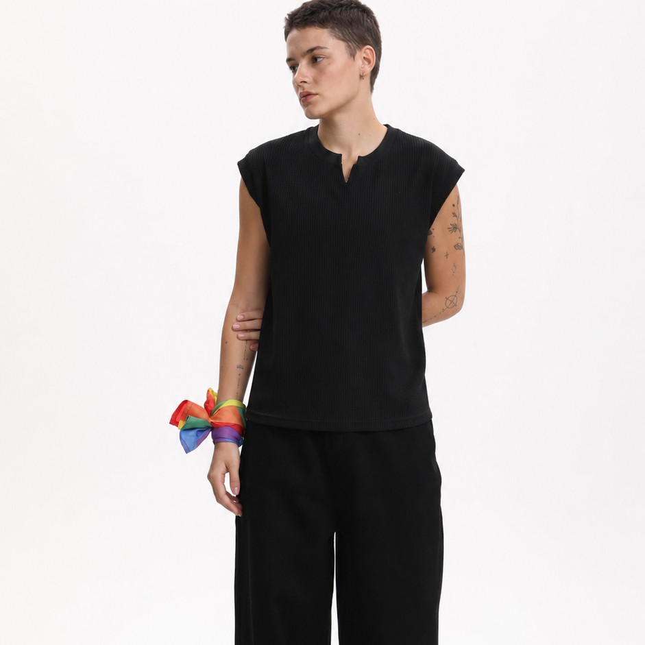 MASC MOTION™ Waffle Quick-Dry V-Neck Muscle Vest for Tomboy, Trans Masc, FTM, Non-binary