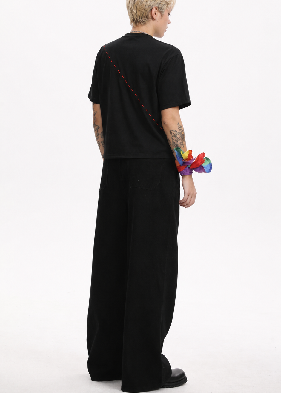 MASC-FIT RESHAPE™ Cotton Boxy Tee with Diagonal Logo Tape for Tomboy, Trans Masc, FTM, Non-binary