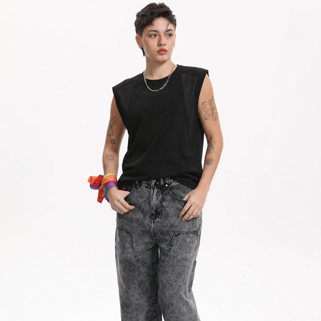MASC MOTION™ Quick-Dry Muscle Vest / Breathable Mesh Panels for Tomboy, Trans Masc, FTM, Non-binary