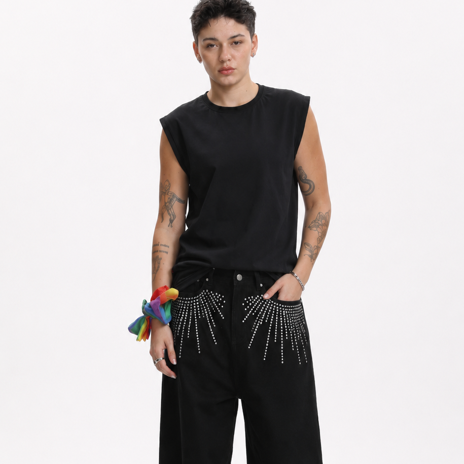 MASC MOTION™ Quick-Dry Fine Mesh Muscle Tank w/ Logo Tape for Tomboy, Trans Masc, FTM, Non-binary