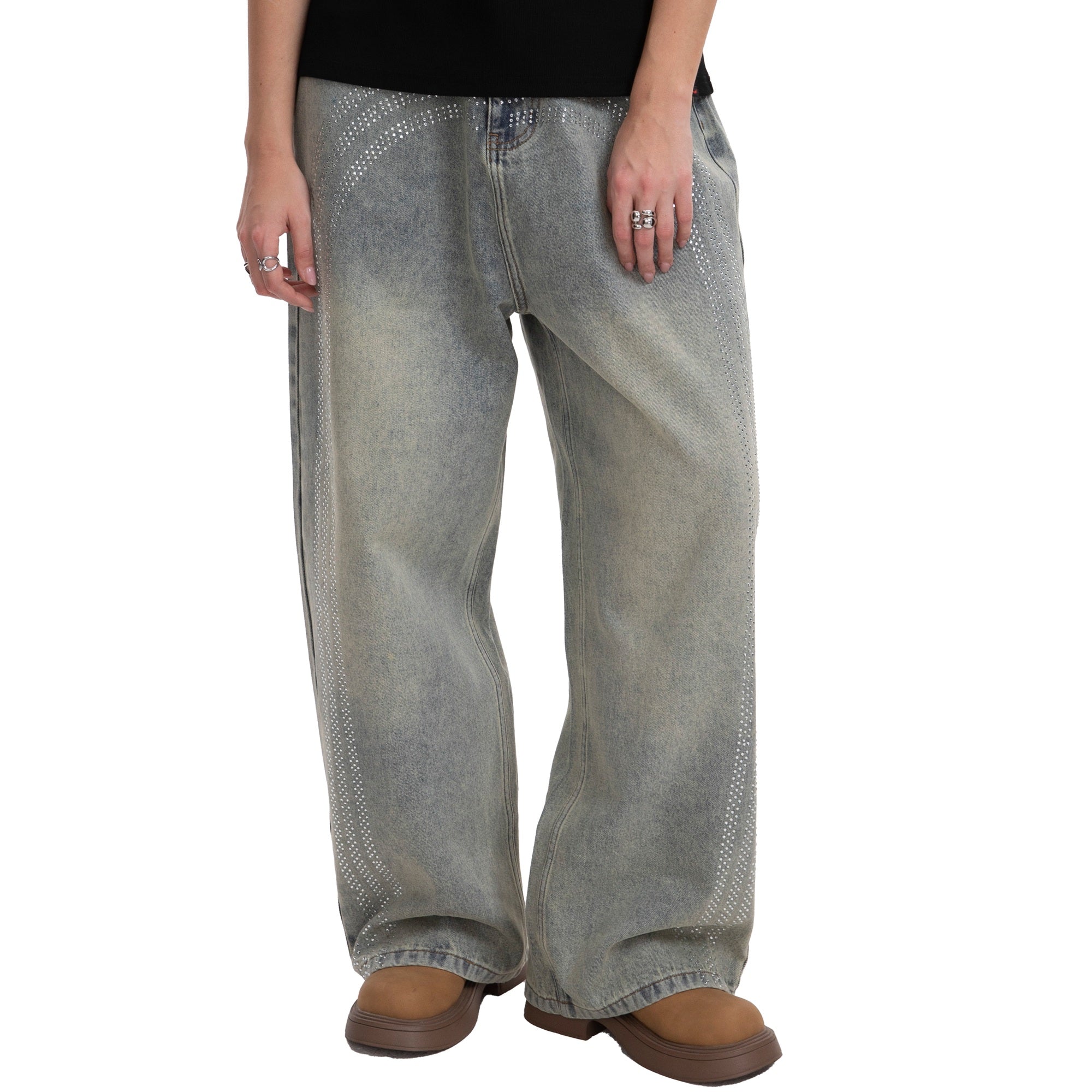 Y2K Low-Visibility Vintage Azure Radiant Wide-Leg Jeans, for Tomboy, Transgender Men, FTM, Non-binary