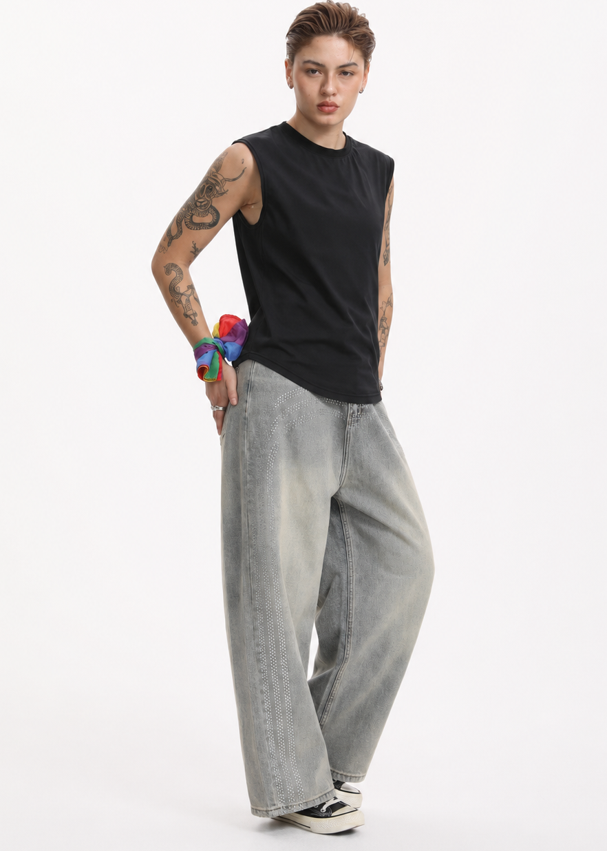 MASC MOTION™ Quick-Dry Fine Mesh Muscle Tank w/ Curved Hem for Tomboy, Trans Masc, FTM, Non-binary