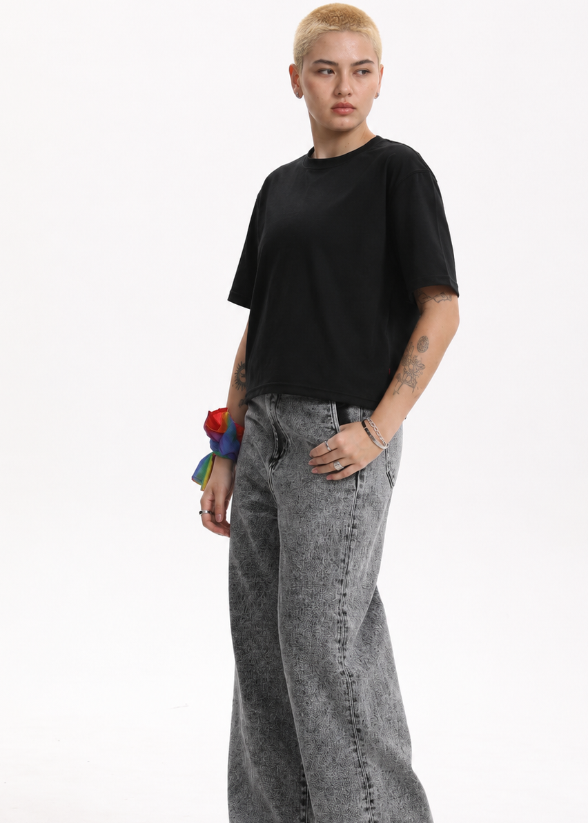 MASC-FIT RESHAPE™ Cotton Boxy Tee w/Back Logo Tape for Tomboy, Trans Masc, FTM, Non-binary