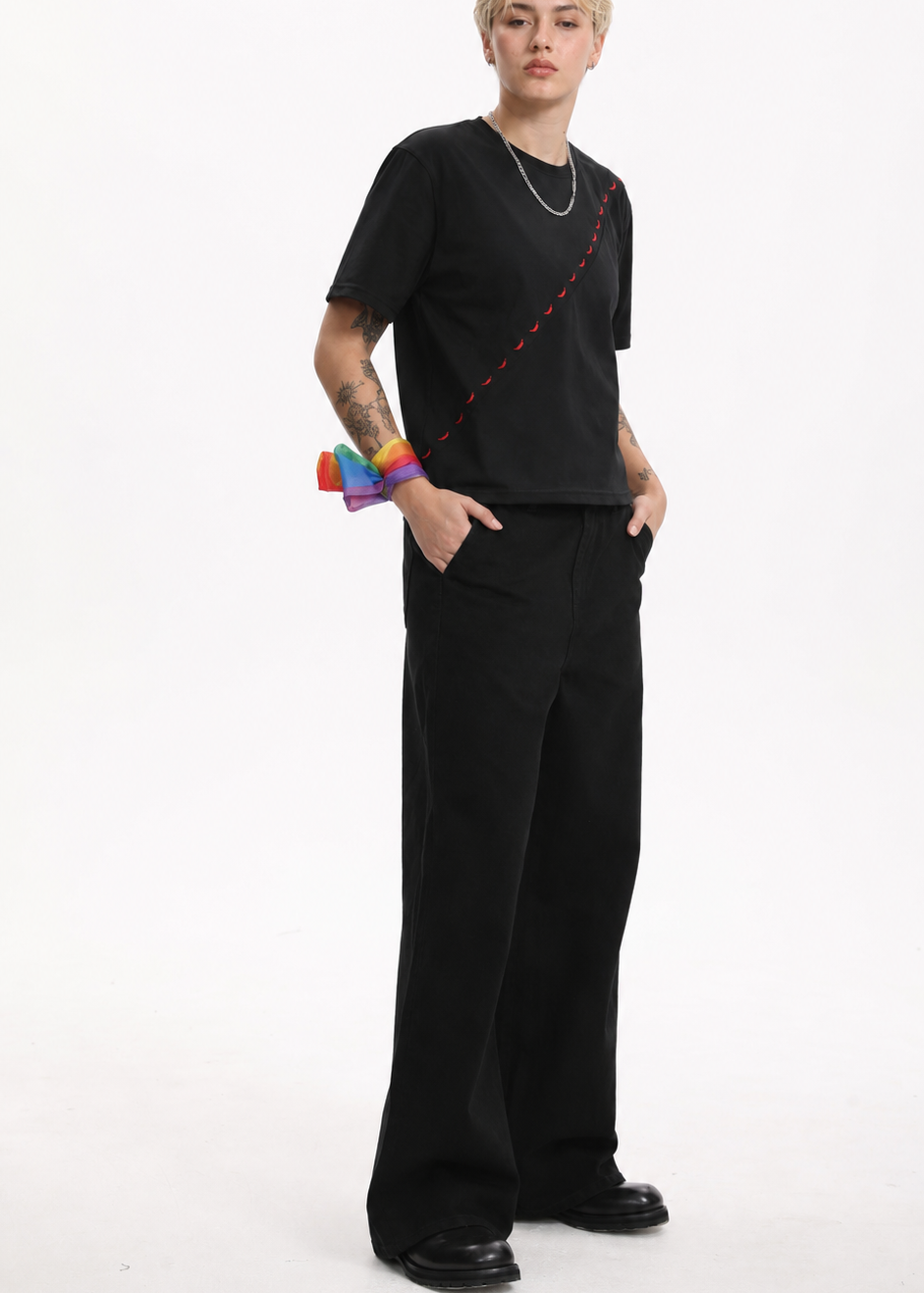 MASC-FIT RESHAPE™ Cotton Boxy Tee with Diagonal Logo Tape for Tomboy, Trans Masc, FTM, Non-binary