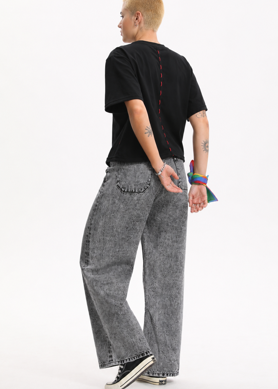 MASC-FIT RESHAPE™ Cotton Boxy Tee w/Back Logo Tape for Tomboy, Trans Masc, FTM, Non-binary