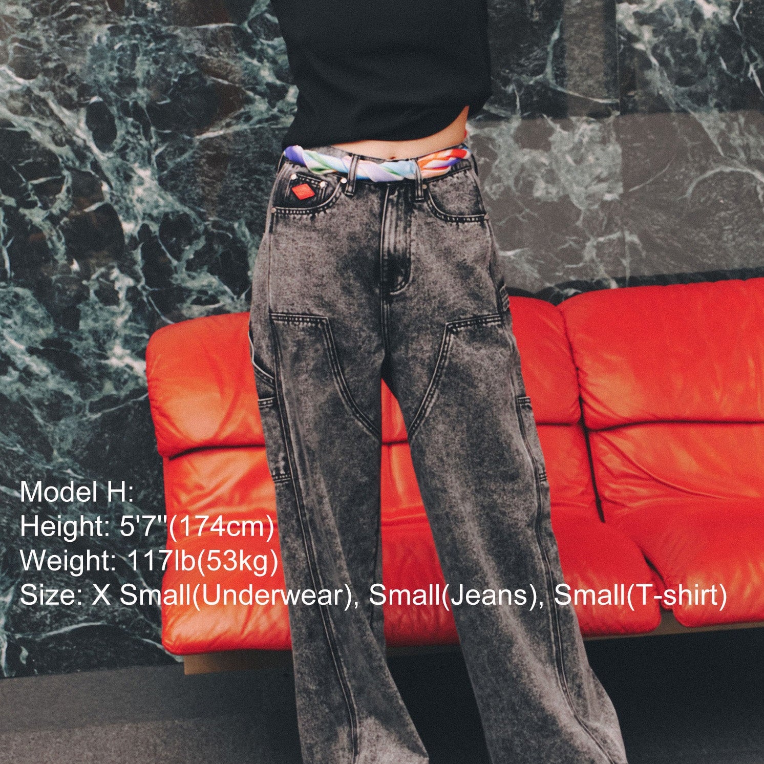 Vintage Low-Visibility Acid Grey Wash Utility Cargo Wide-Leg Jeans, for Tomboy, Transgender Men, FTM, Non-binary
