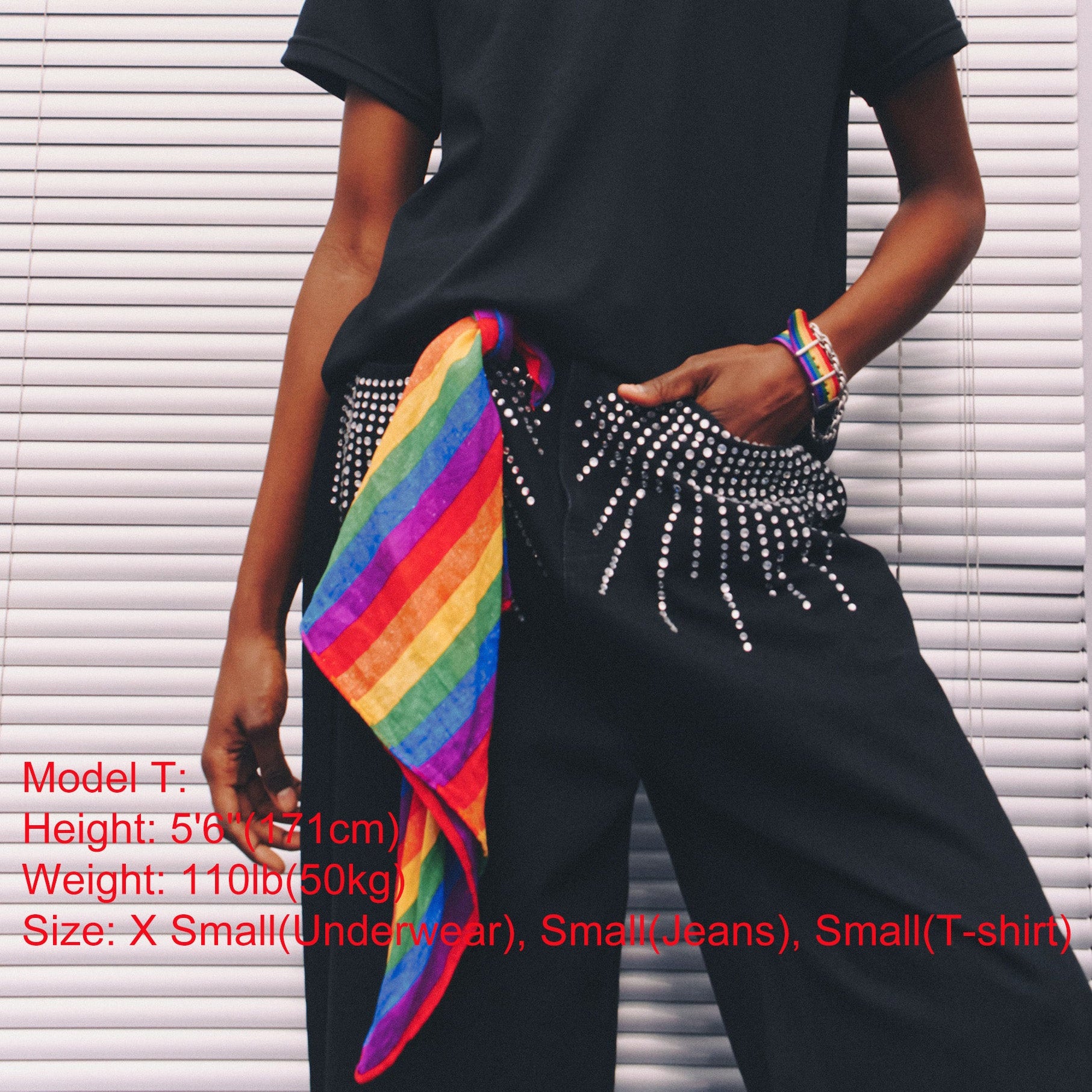 Black Low-Visibility Rhinestone Wide-Leg Jeans, for Tomboy, Transgender Men, FTM, Non-binary