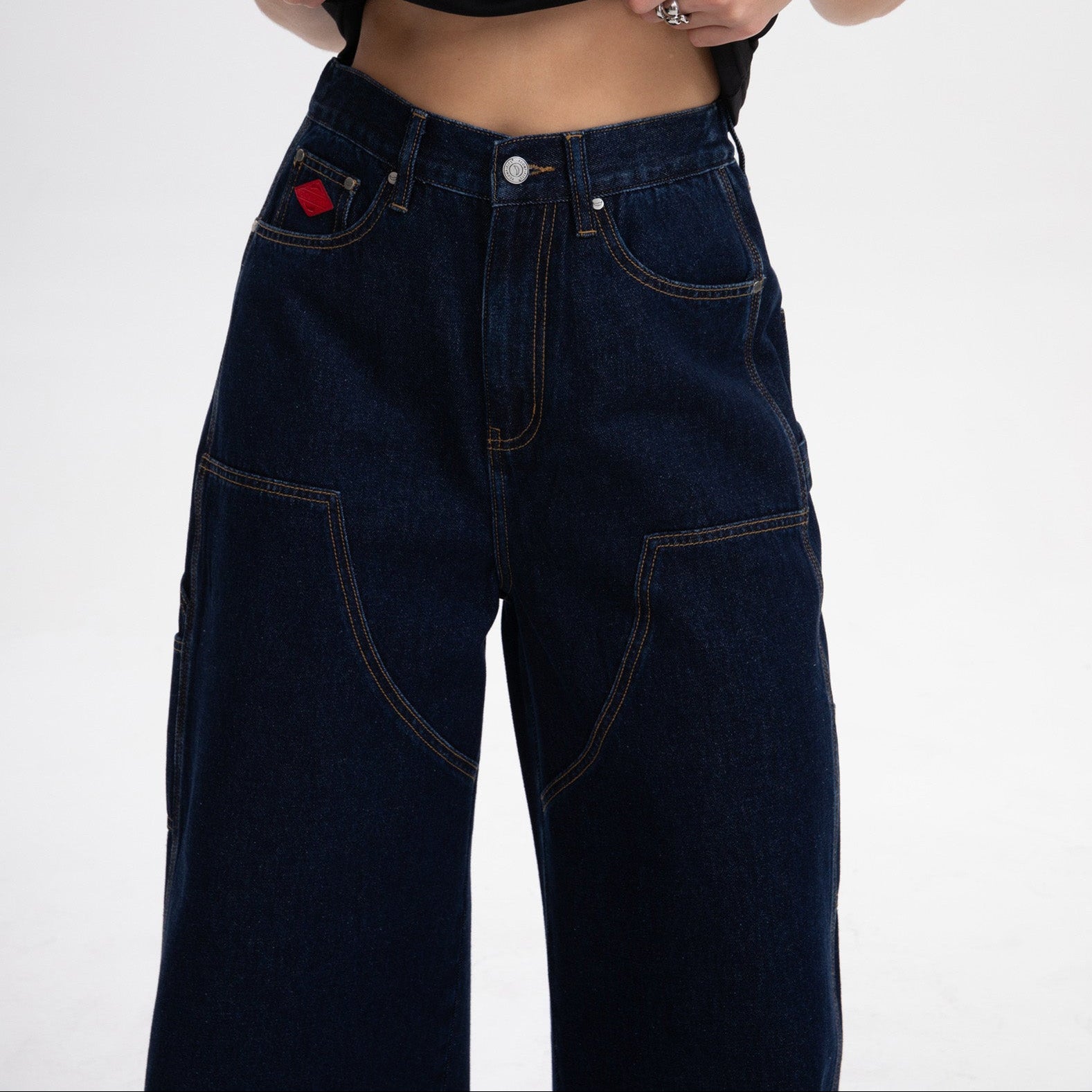 [BOGO FREE] Low-Visibility Deep Indigo Utility Cargo Wide-Leg Jeans, for Tomboy, Transgender Men, FTM, Non-binary