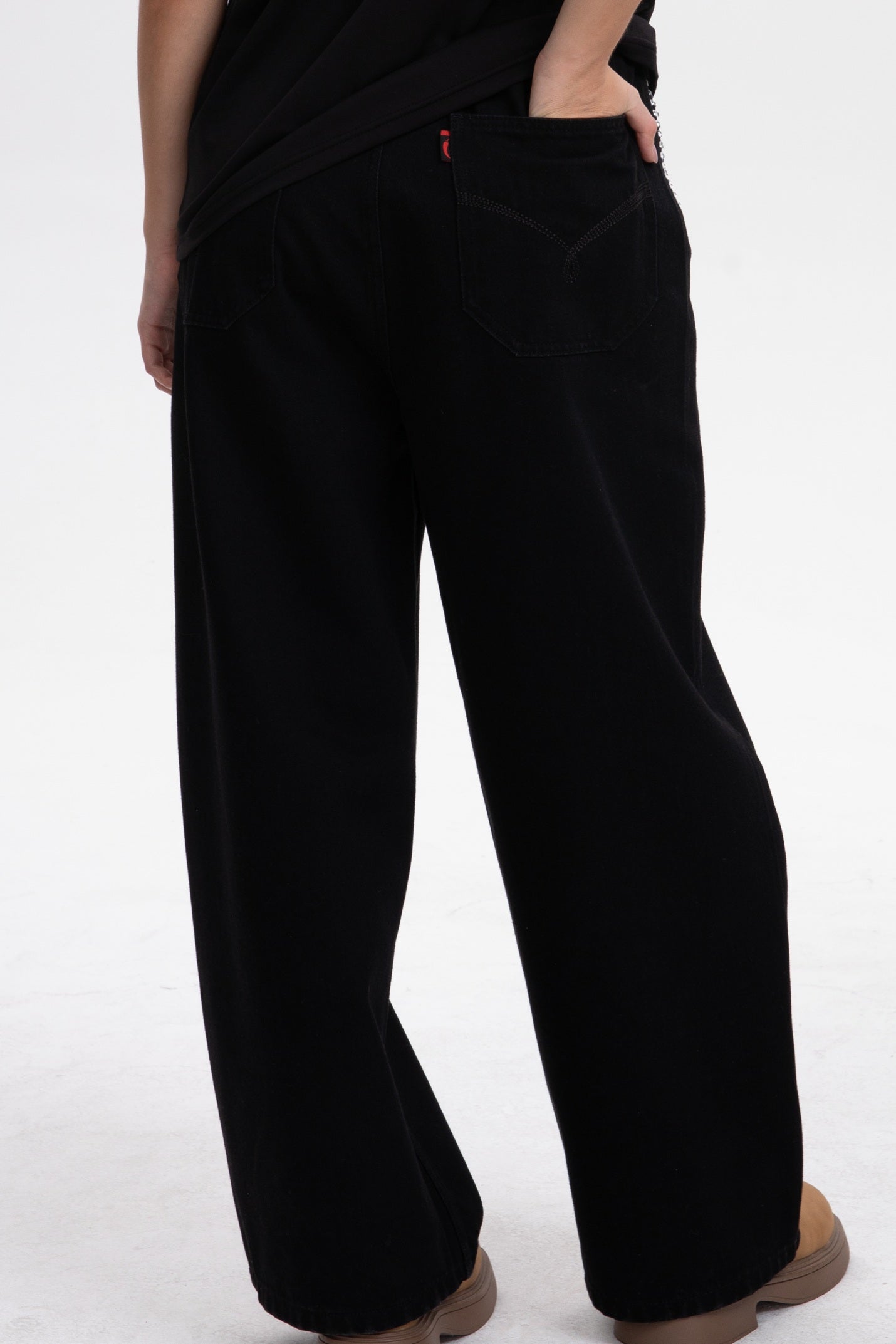 Black Low-Visibility Rhinestone Wide-Leg Jeans, for Tomboy, Transgender Men, FTM, Non-binary