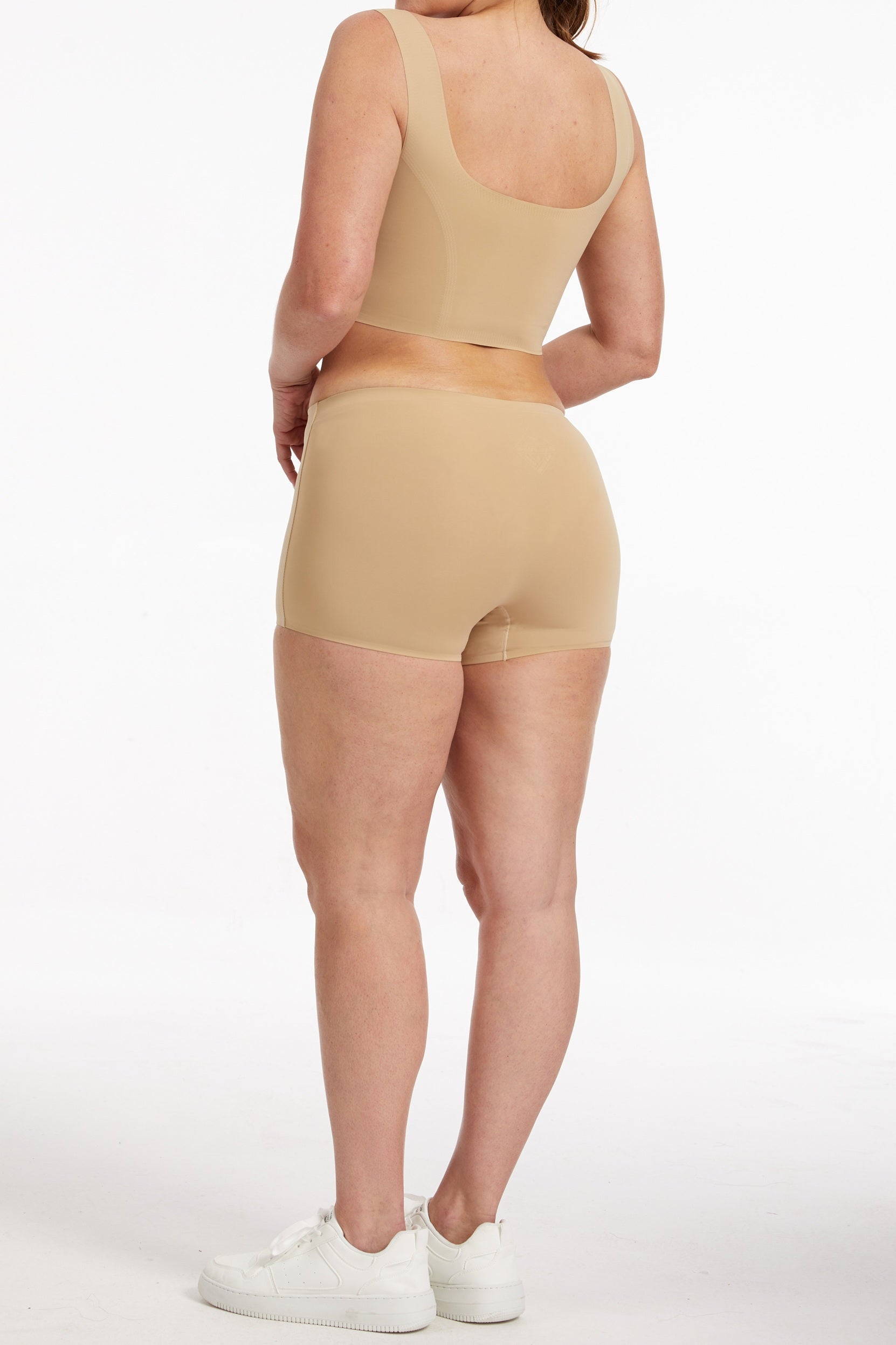 3 Pack- Beige Bonded Kit: 1 Seamless Compression Bra + 2 Invisible Boy Shorts for Tomboy, Transgender Men, FTM, Non-binary