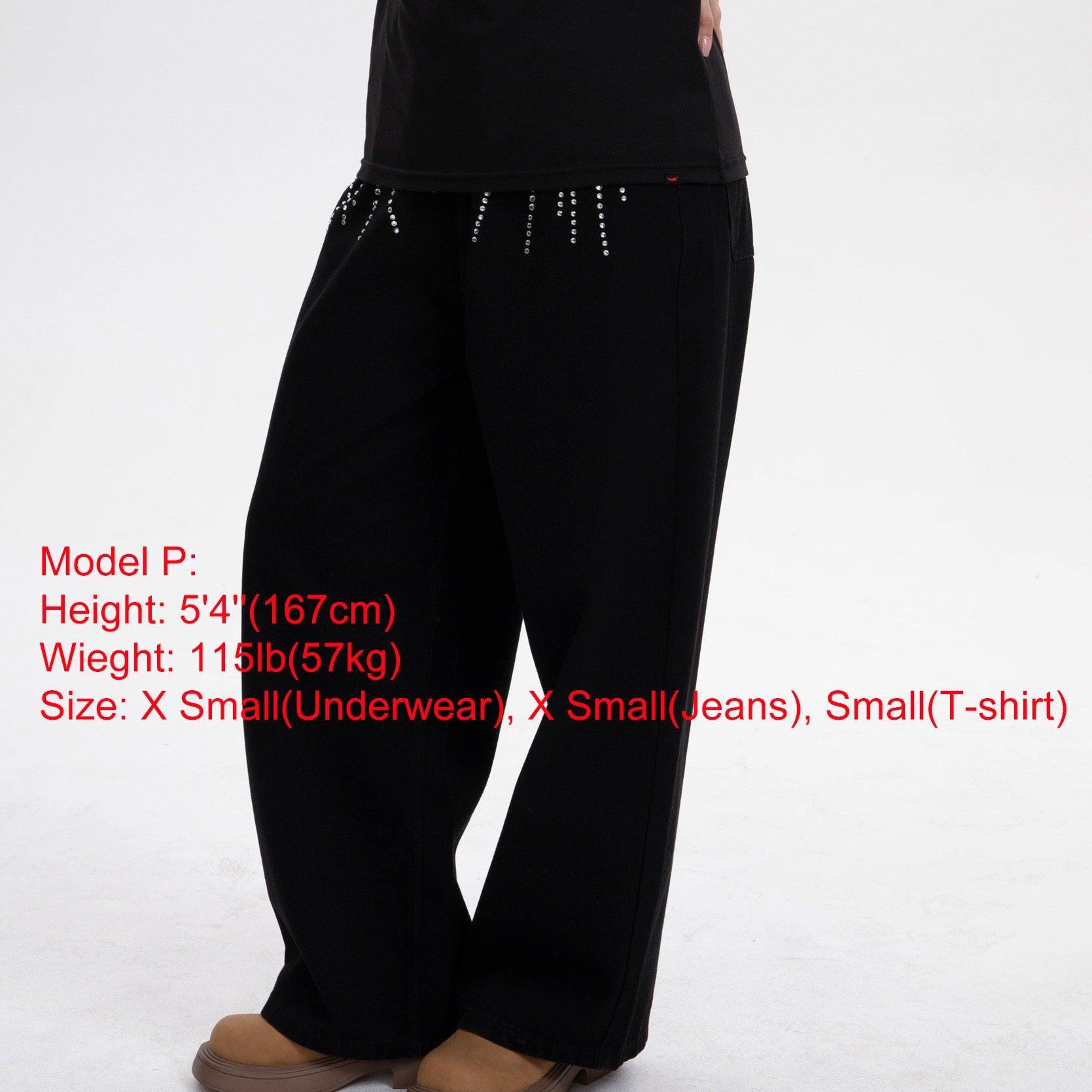 Black Low-Visibility Rhinestone Wide-Leg Jeans, for Tomboy, Transgender Men, FTM, Non-binary
