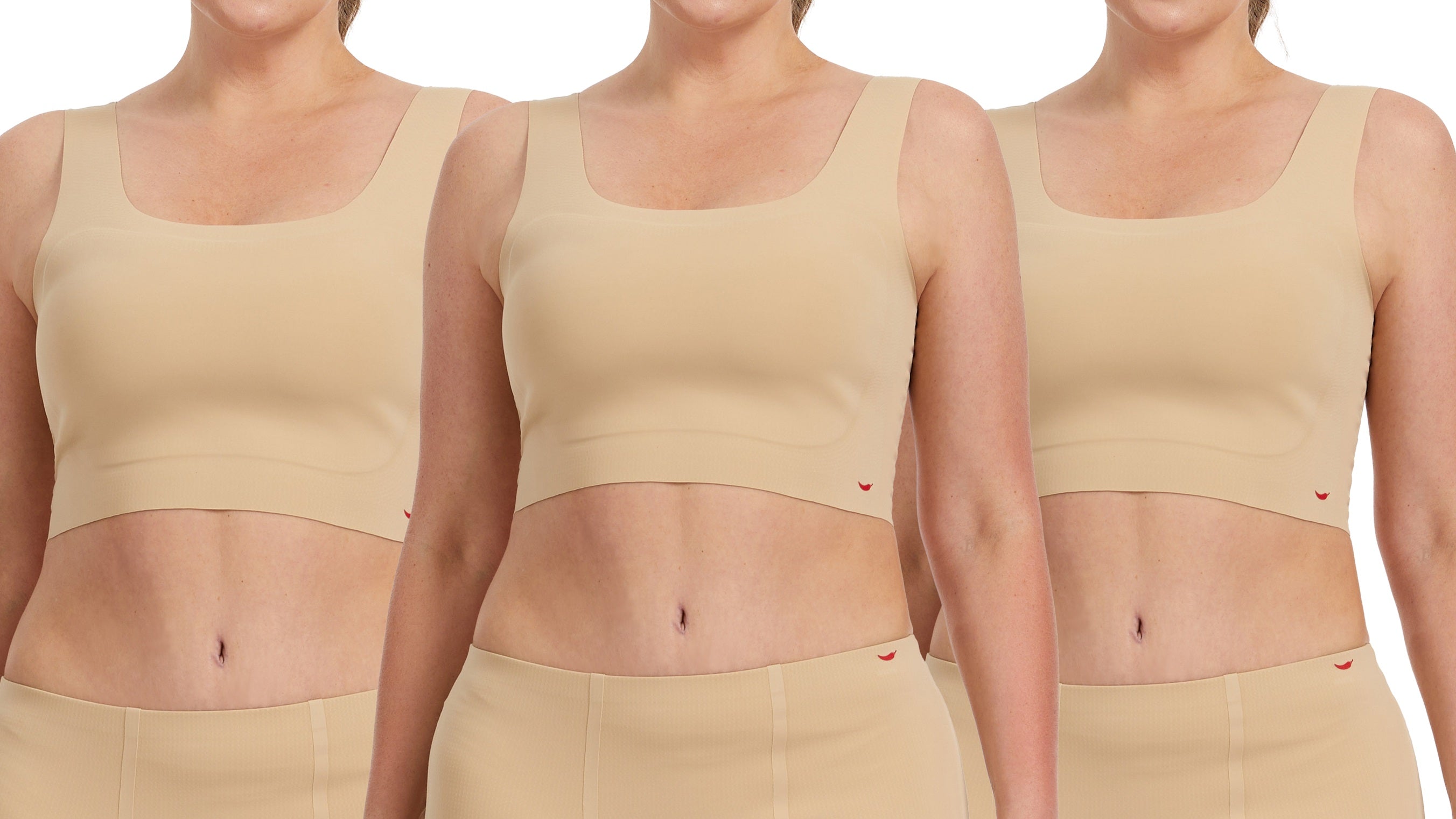 3 Pack- Beige Compression Bonded Seamless Bra for Tomboy, Transgender Men, FTM, Non-binary