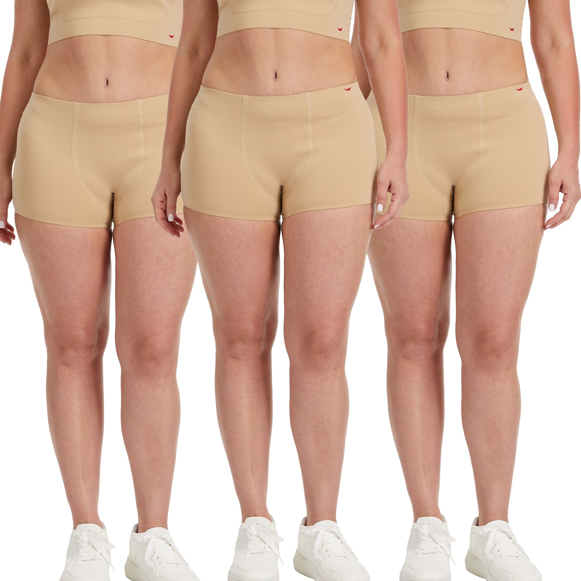 3 Pack- Beige Seamless Bonded Invisible Boy Shorts for Tomboy, Transgender Men, FTM, Non-binary