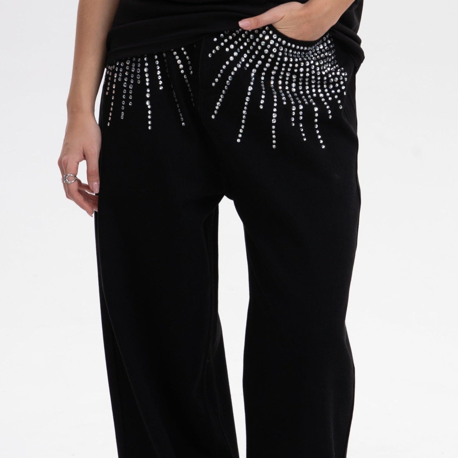 Black Low-Visibility Rhinestone Wide-Leg Jeans, for Tomboy, Transgender Men, FTM, Non-binary
