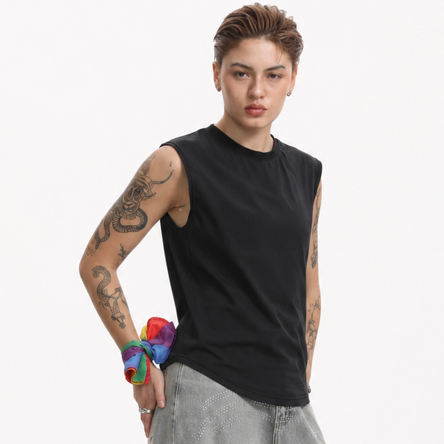 MASC MOTION™ Quick-Dry Fine Mesh Muscle Tank w/ Curved Hem for Tomboy, Trans Masc, FTM, Non-binary