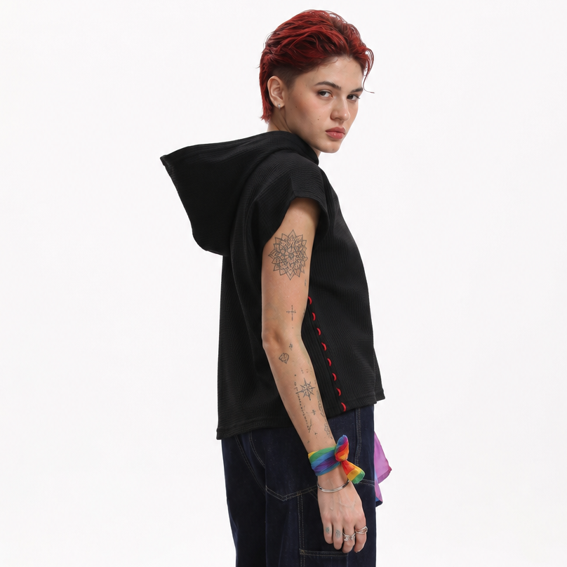 MASC MOTION™ Waffle Quick-Dry Sleeveless Hoodie Vest for Tomboy, Trans Masc, FTM, Non-binary