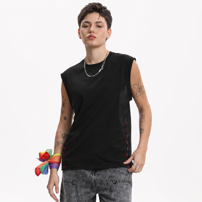 MASC MOTION™ Quick-Dry Muscle Vest / Side Mesh Panels for Tomboy, Trans Masc, FTM, Non-binary